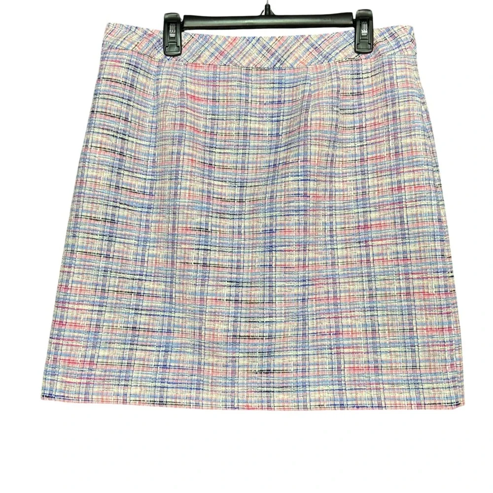 Talbots Women's 12 Pink Blue‎ Plaid Tweed A-Line Mini Skirt Zipper Career Party